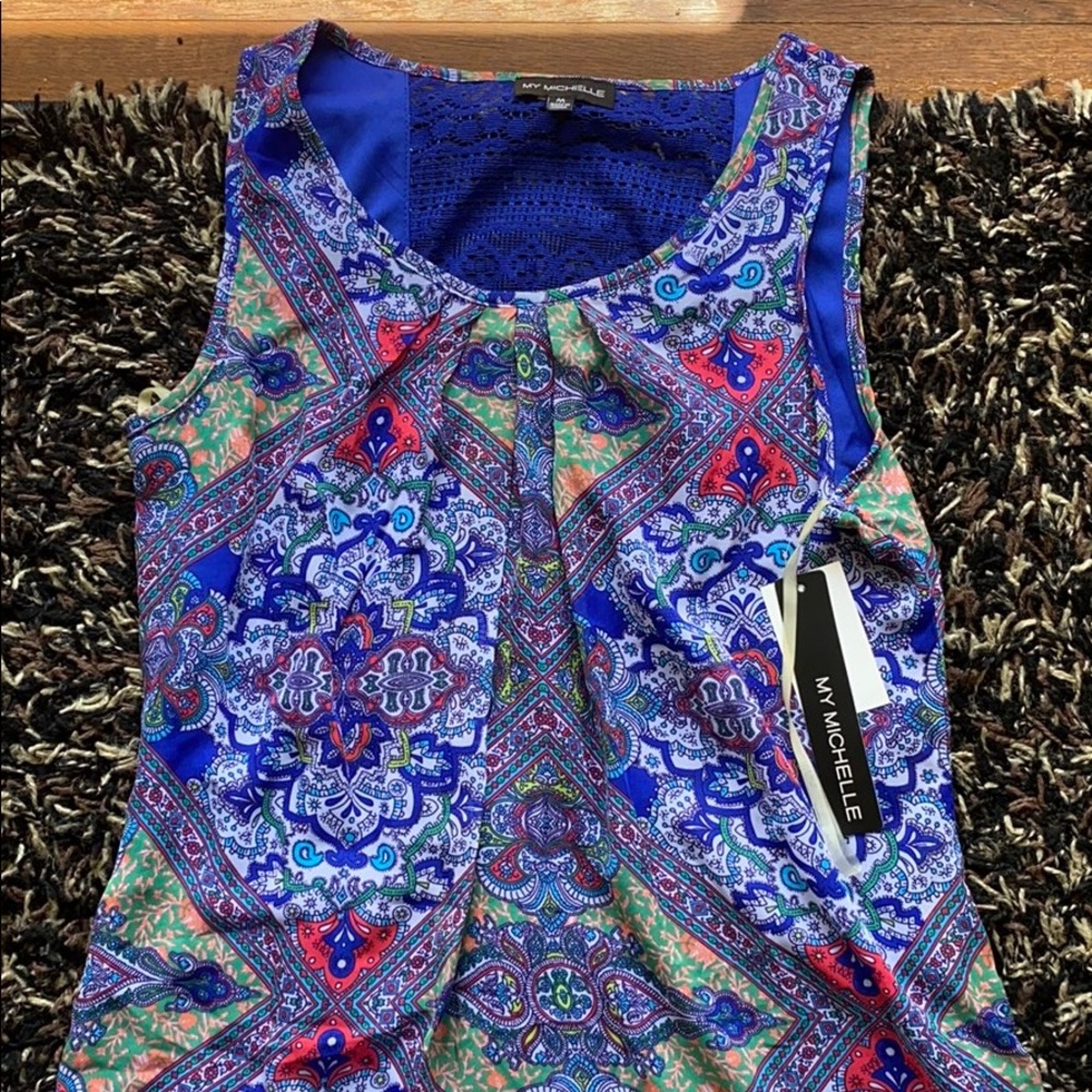 Blue, paisley print sleeveless dress
